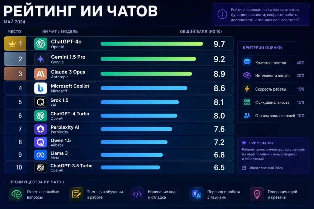 Рейтинг ИИ чатов 2026: лучшие нейросети для работы, творчества и повседневных задач