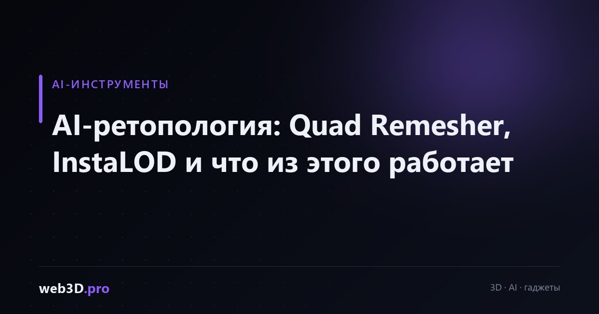 AI-ретопология: Quad Remesher, InstaLOD и что из этого работает