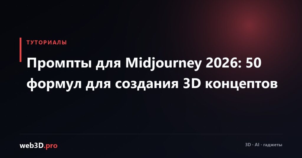 Промпты для Midjourney 2026: 50 формул для создания 3D концептов