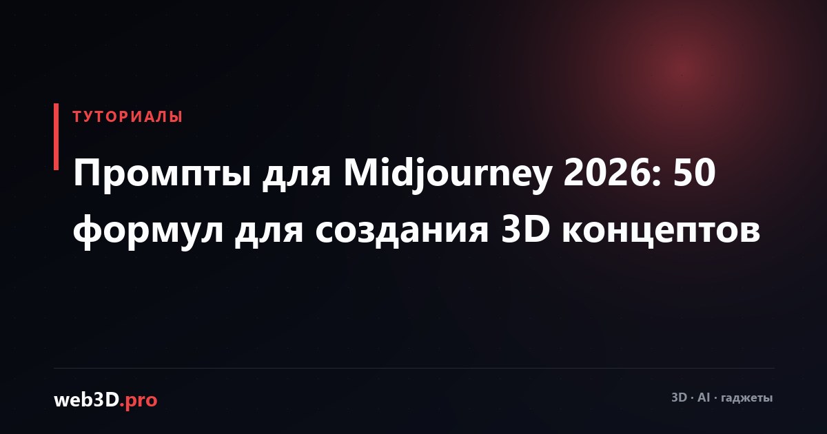 Промпты для Midjourney 2026: 50 формул для создания 3D концептов