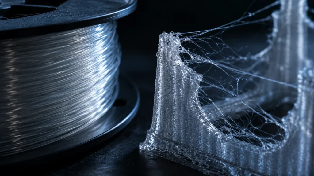 Катушка PETG и напечатанная деталь с паутиной. PETG: настройки, при которых он перестаёт капризничать